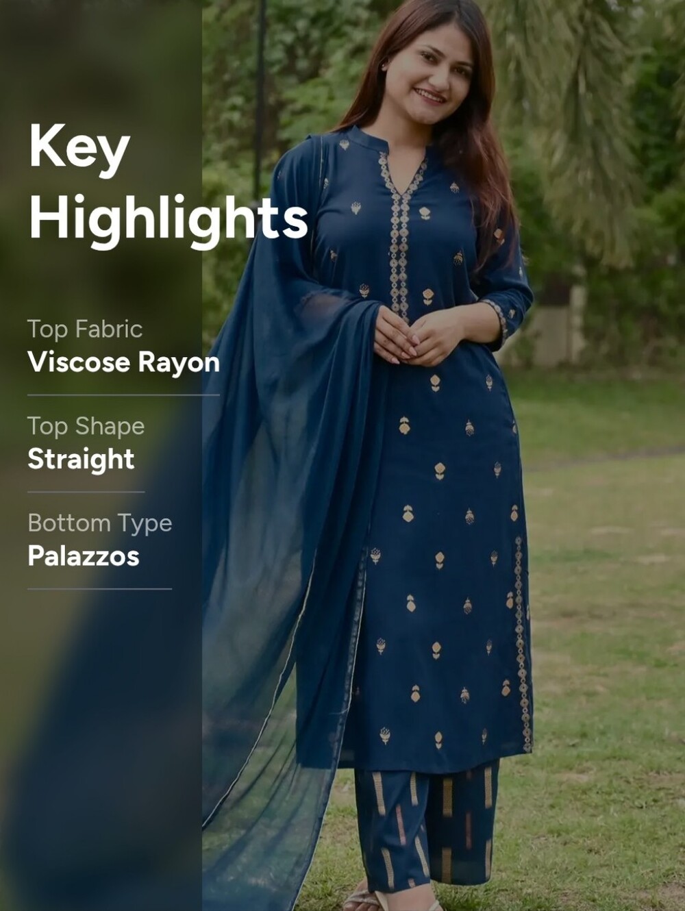 Libas Teal Blue Gold Printed Kurta Palazzo Dupatta Set Ethnic - Picture 1 of 7
